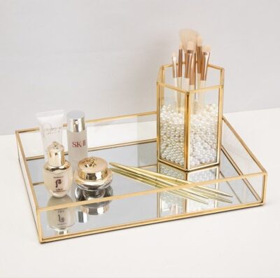 Luxury Gold Metal Mirror Decorative Tray – Premium Vanity, Serving & Home Decor Organizer