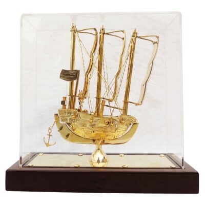 Premium Brass Nautical Sailing Ship Model in Protective Display Case (9-Inch)