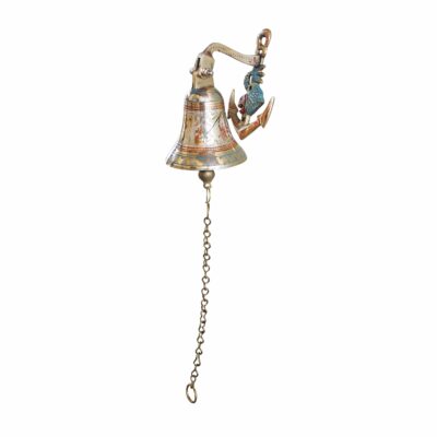 Antique-Style Brass Anchor Wall Bell with Etched Design & Pull Chain (5.5-Inch)