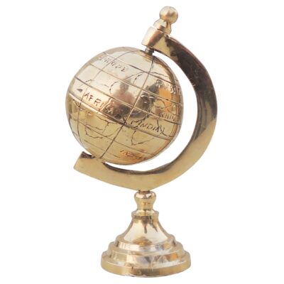 Miniature Vintage-Style Brass Rotating Globe Showpiece (4.5-Inch)