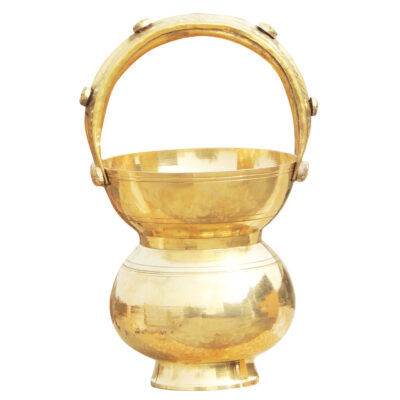 Traditional Brass Flower Basket / Puja Pail with Handle (10 Inch)