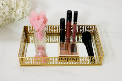 Luxury Gold Decorative Metal Tray – Modern Geometric Design Serving & Home Décor Tray